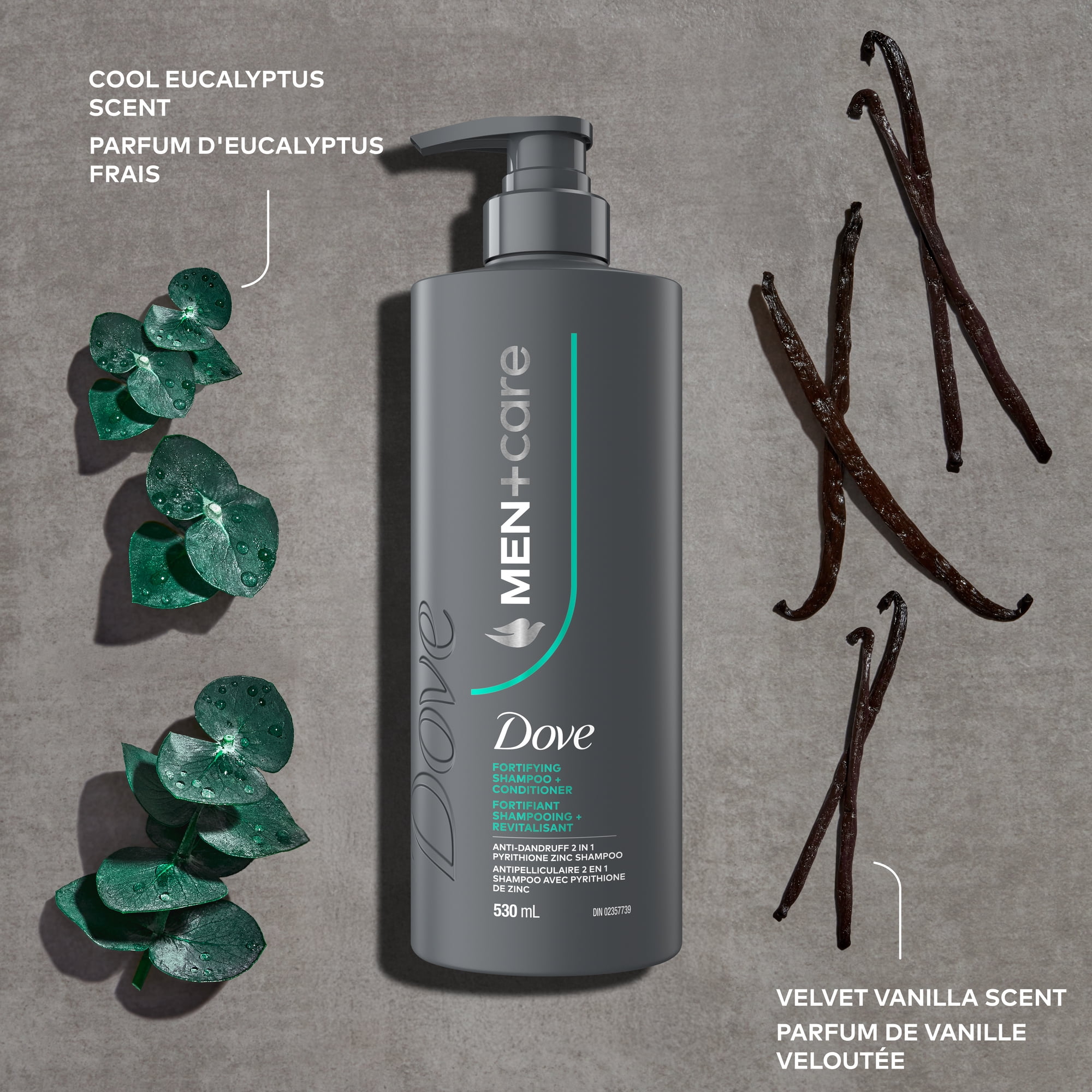 Dove Men+Care Shampooing + Revitalisant 2 en 1 Antipelliculaire Fortifiant, pour un Nettoyage et une Revitalisation Efficaces, avec Pyrithione de Zinc & Menthol