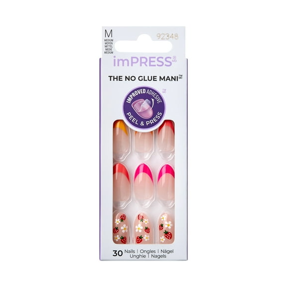 KISS imPRESS No Glue Needed Press On Nails, Design, About Time, Multicolor, Medium Almond, 30 Count