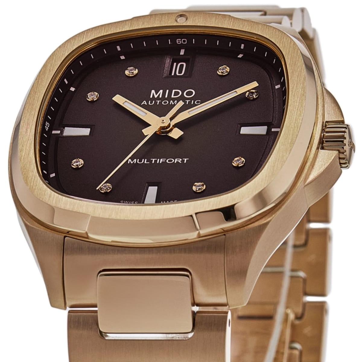 Mido Multifort Automatic Brown Diamond Dial Rose Gold Tone Steel Women's Watch M049.307.33.296.00