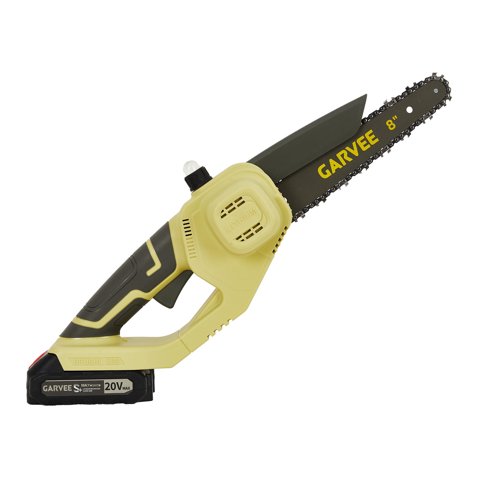 Garvee 20V MAX Brushless Mini Chainsaw, 8-Inch Cordless Electric Pruning Saw, Battery Powered for Tree Trimming, Limb Cutting, and Home Garden Use（1 battery and 1 charger）