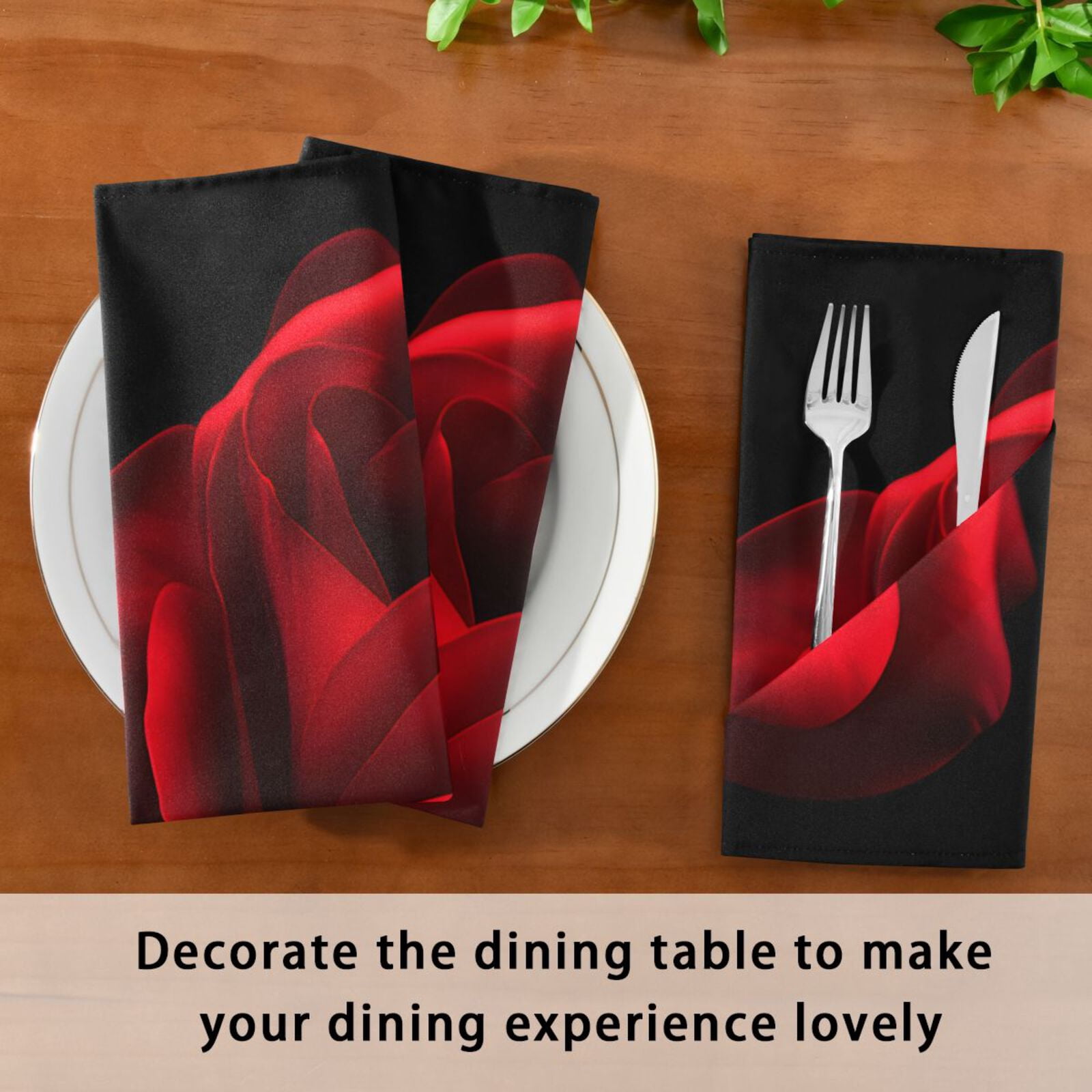 JSTEL Blooming Rose Flower Closeup Cloth Napkins Set of 6, 20x20 Inch Washable and Reusable Napkin for Decoupage Dinner Party Everyday Use