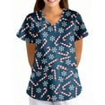 thumbnail image 5 of Inglocry Christmas Scrub Tops Woman V Neck Short Sleeve Nursing Tops with Pockets Winter Holiday Print Scrub Top with Pockets Dark Blue XL, 5 of 5