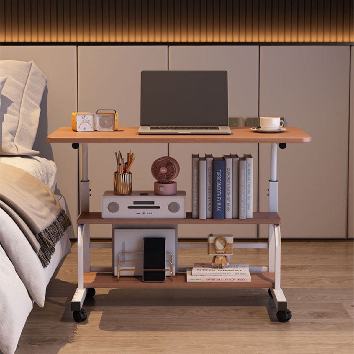 Danolapsi 31.5" Mobile Standing Desk, Adjustable Height Portable Rolling Desk Small Computer Desk, Mobile Stand Up Desk With Wheels & Storage Shelves For Home Office School