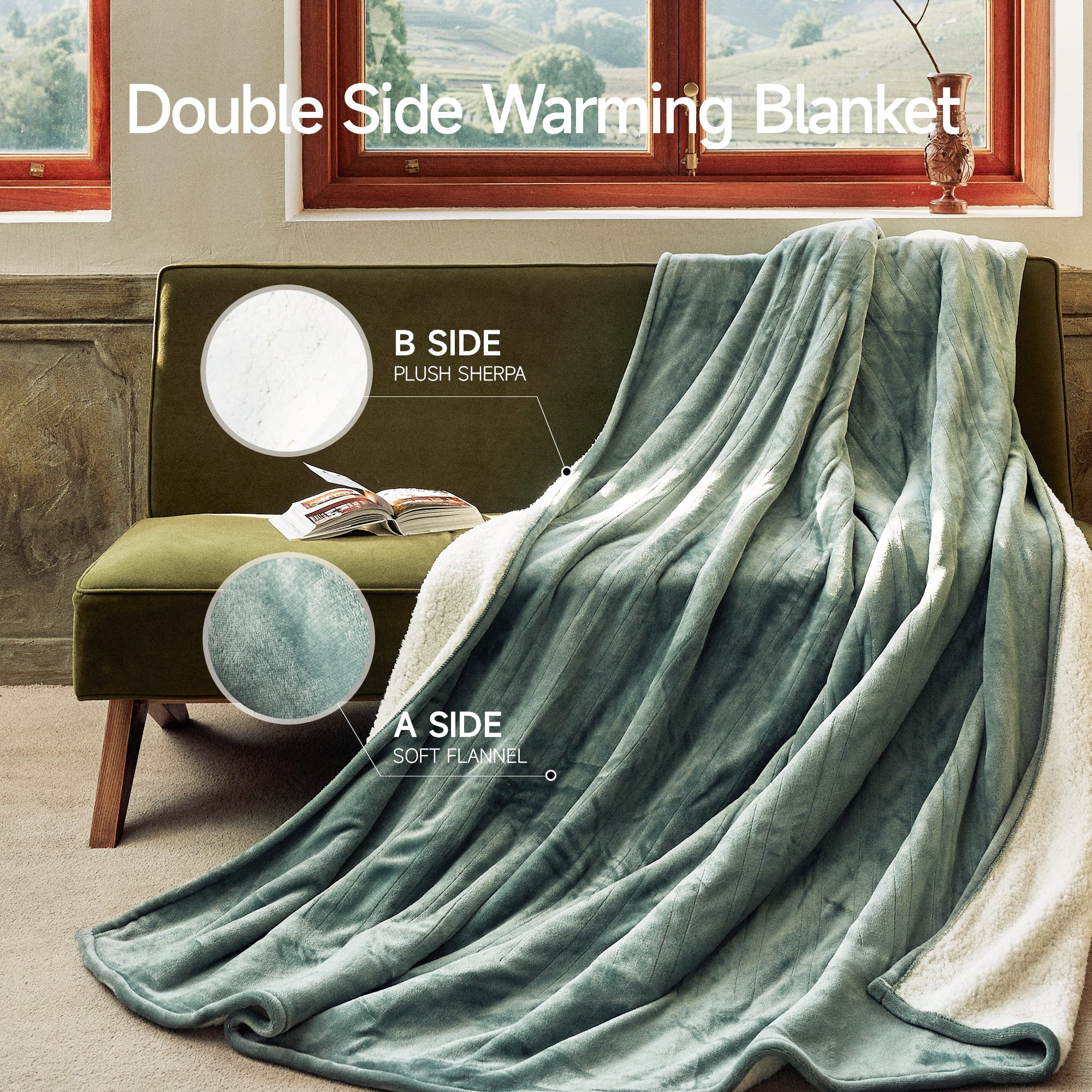 Heated Blanket 84"X90" Queen Size Electric Blanket with 6 Heating Level & 2-10 Hour Auto Off,Machine Washable -Green