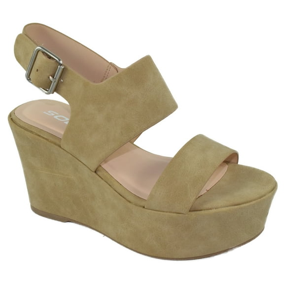 Soda Women High Heels Wedges Anke Strap open Peep Toe Hidden Platform SAILOR-S Beige Nude Camel 5.5
