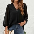 thumbnail image 5 of Shirt Womens Summer Chiffon V Neck Long Sleeve Blouse Casual Loose Work Business Floral Shirts Tunic Tops for Women Black Dresses, 5 of 7