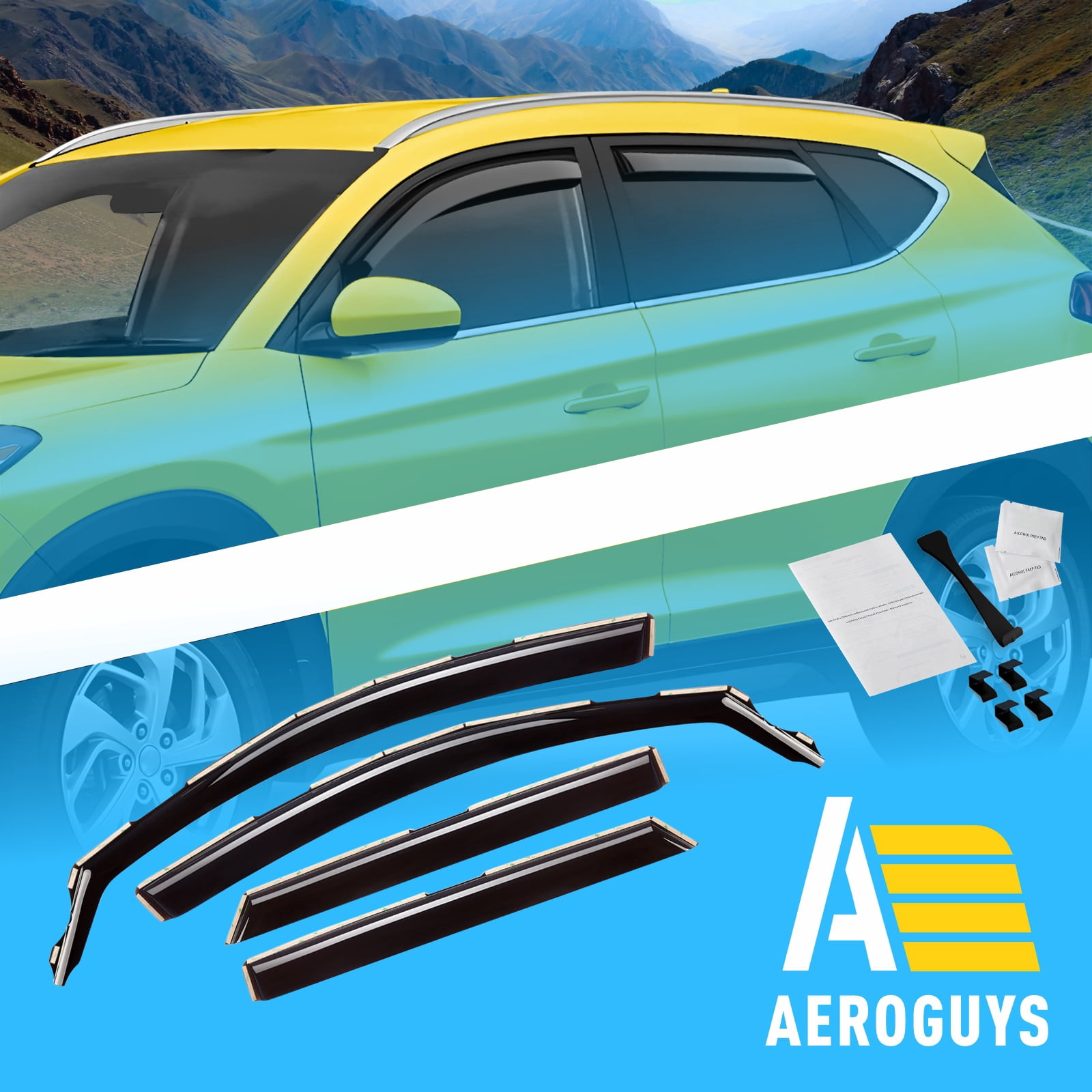 AEROGUYS In-Channel Window Deflectors Extra Durable Window Visors Rain Guards Fit for Hyundai Tucson 2016-2020, Sun Visors, Wind Vent Visors, Car Accessories - 4pcs.  AG0280