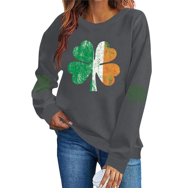 TaTaai Womens St Patricks Day Sweatshirt Long Sleeve Crewneck Casual Pullover Holiday Print Fleece Lined Top Gift