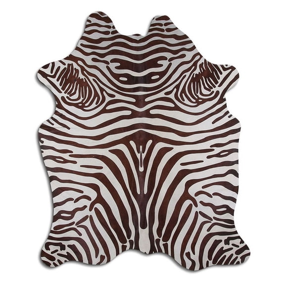 Love-seat PRINTED cowhide rugs for sale BROWN ZEBRA ON WHITE rug