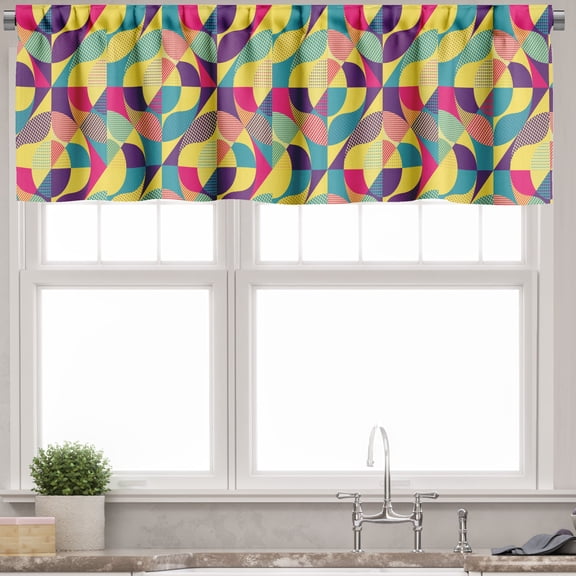 Ambesonne Abstract Valance Pack of 2, Colorful Surreal Shapes, 54"X12", Sea Blue Mustard