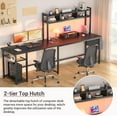 thumbnail image 6 of Homieasy L Shaped Desk with Power Outlet, LED Strip, Storage Shelf, Monitor Stand and Hutch, Black, 6 of 8