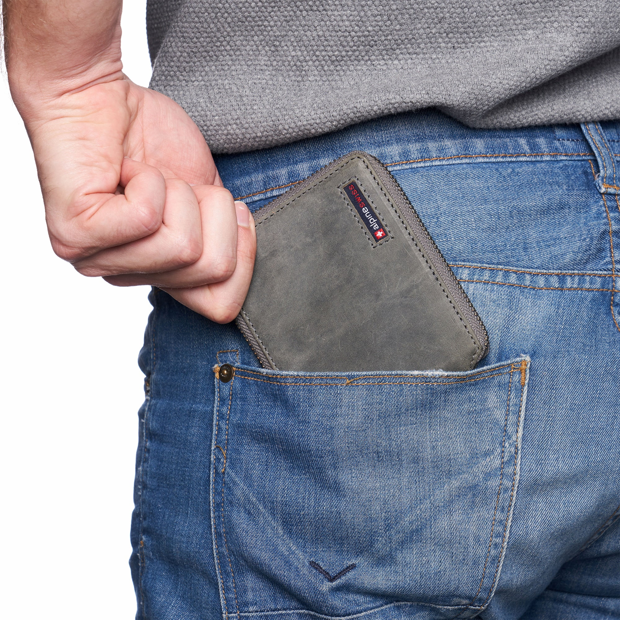 Alpine Swiss RFID Safe Zipper Bifold Wallet, Genuine Leather