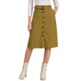 thumbnail image 1 of FALDA MIDI DE CORDUROY PARA MUJERES CHIC ALTA CINTURA CON BOTONES Y CINTURÓN OLIVA AMARILLO M, 1 of 6