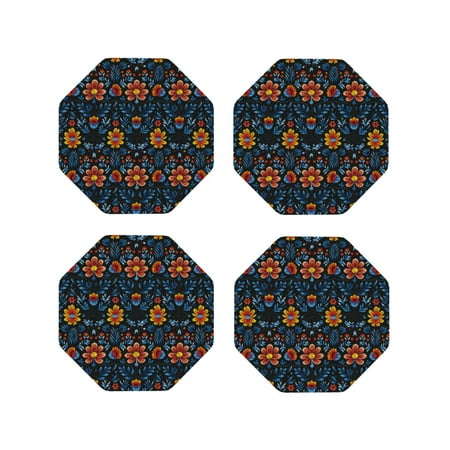 

Matuu Mexican Flower for Cup Coasters Set of 4 Leather Coasters Desk Coasters for Office Measures 4” x 4”-Octagon