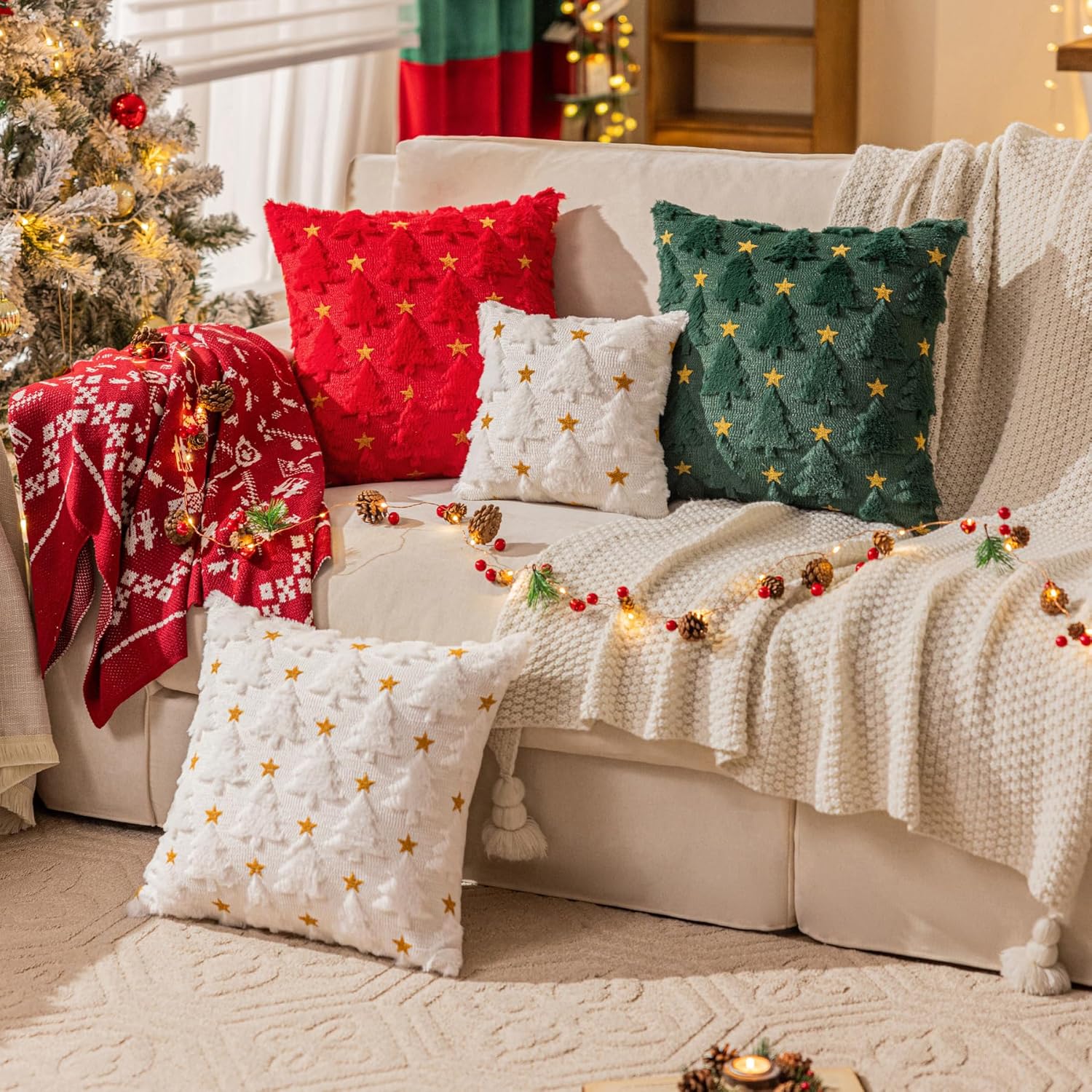 Aqothes Christmas Tree Throw Pillow Covers Set of 2 photo 4