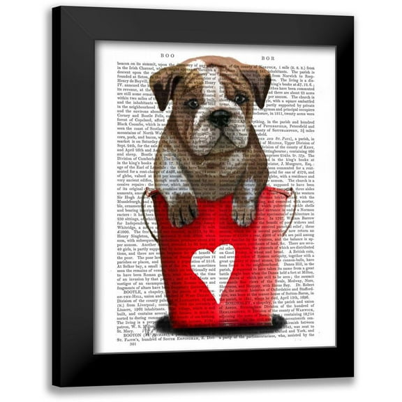 Fab Funky 12x14 Black Modern Framed Museum Art Print Titled - Bulldog Bucket Of Love Red