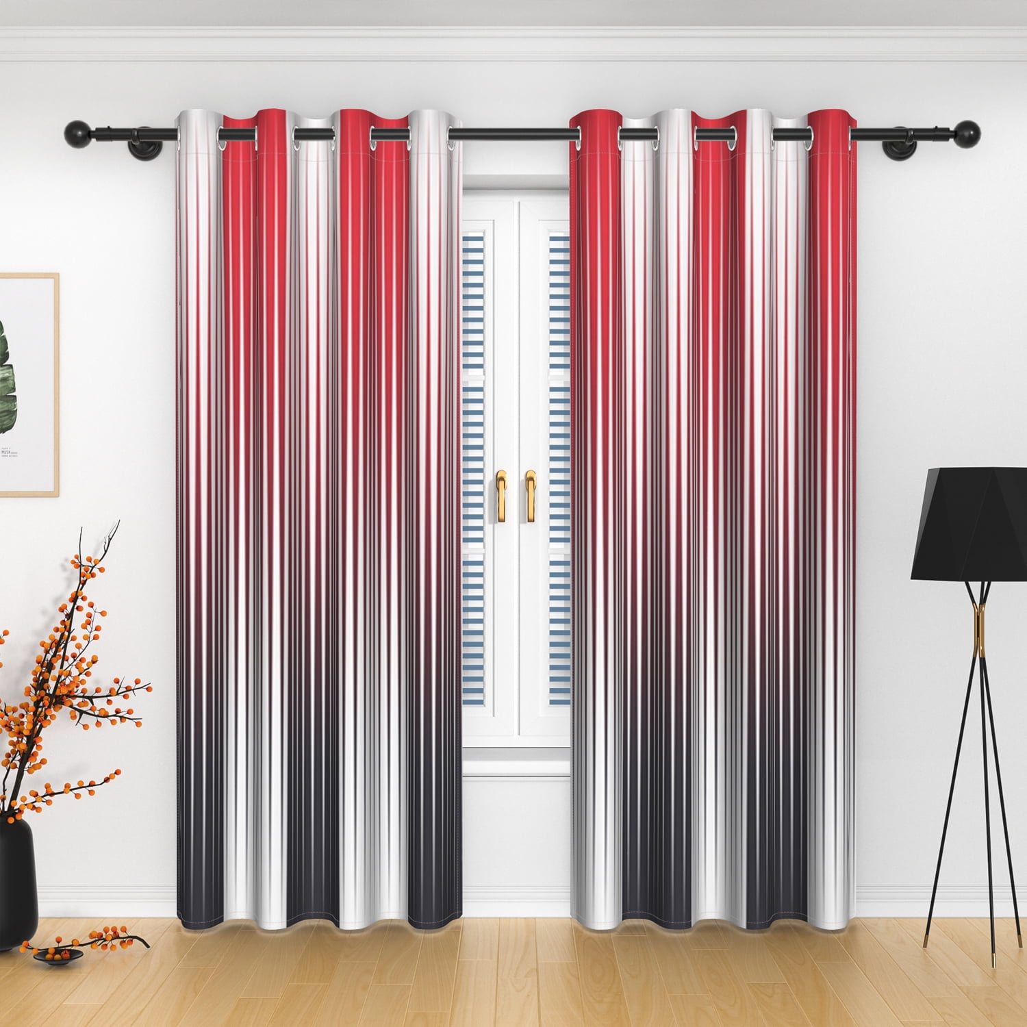 Lfeey Blackout Curtains 63 inches long, Striped Printed Curtains for Bedroom, Insulated Lined, 42x63 inches, Red and Black, 2 Panels