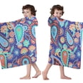 thumbnail image 4 of Blue Paisley and Floral Pattern Hooded Bath Towel，60"x35" for Ages 3 To 12 Kids, Quick Dry Lightweight Soft Microfiber Hood Beach Towel Cover Up for Kids, 4 of 7