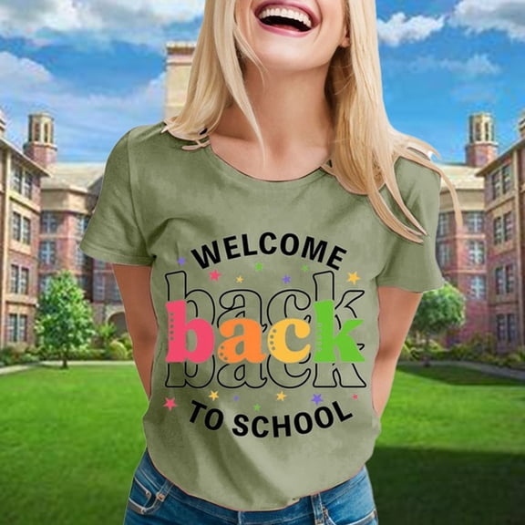 Graphic Tees for Women T-Shirts Ladies' Fashion Back To School Short Sleeve Round Neck Tee for Everyday Comfort and Casualwear Green XXL