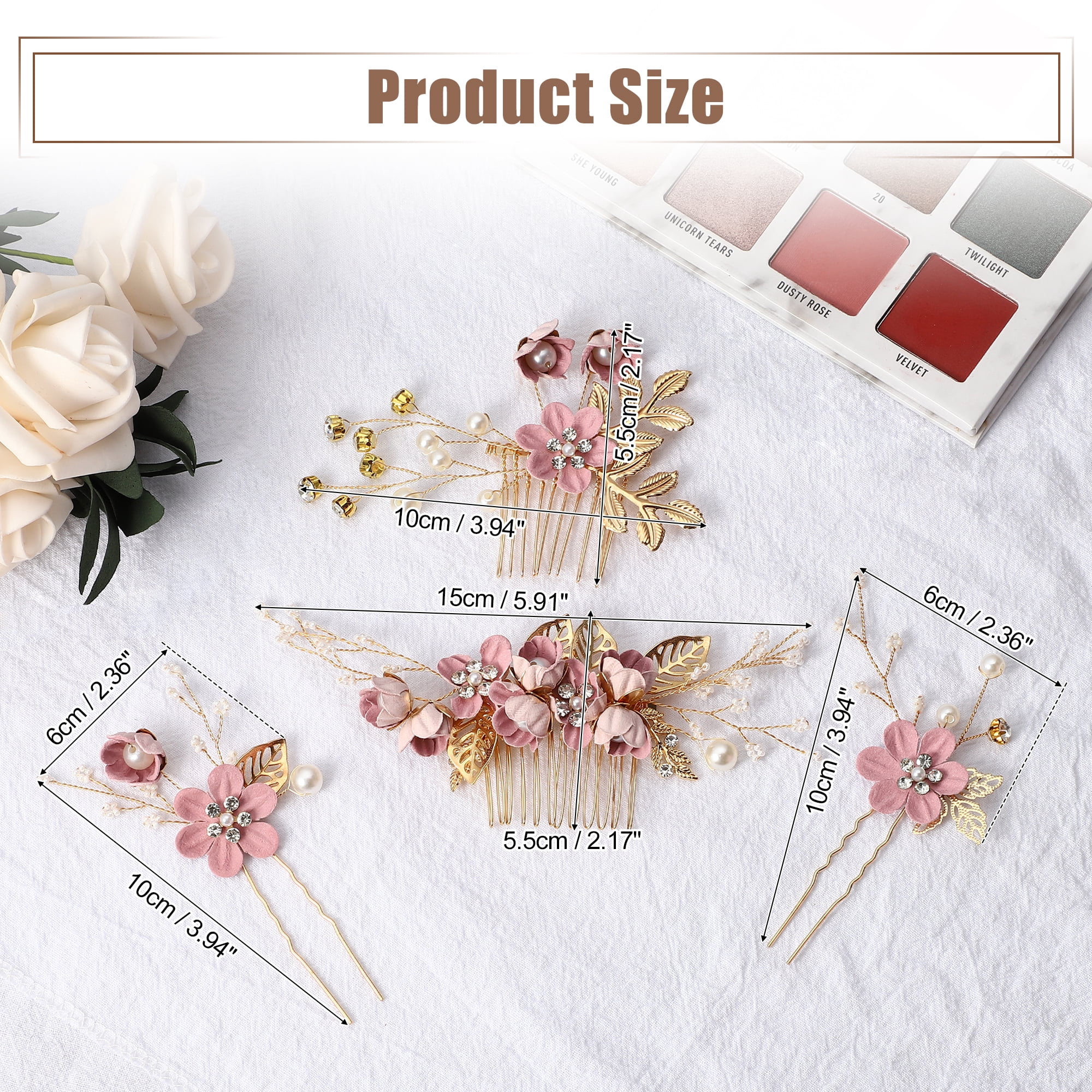 Unique Bargains 4 Pcs Rhinestone Hair Comb for Bride Flower Side Comb Headpiece Purple