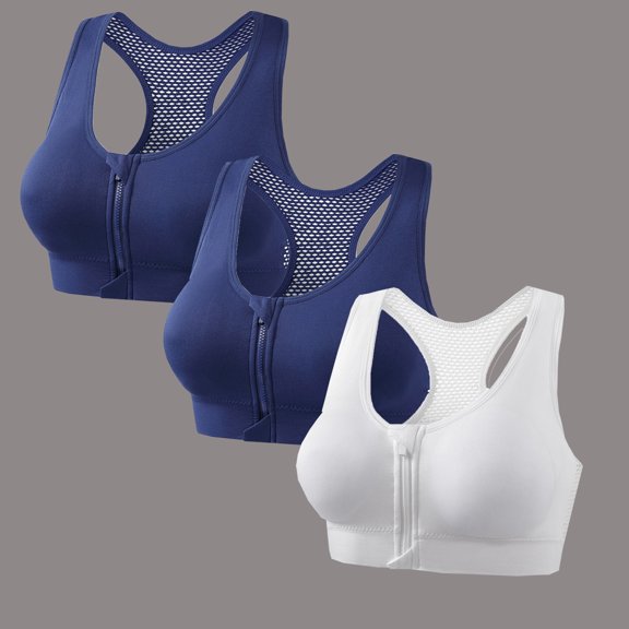 3PC Solid Color DYTTDG Women's Seamless Bras Soft Underwire Push up Bras Front-Zipper Back-Mesh Sports Bralettes Full Coverage
