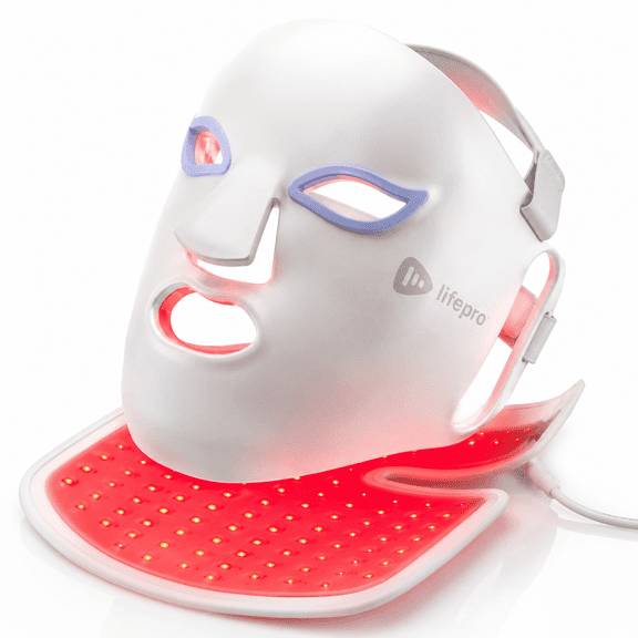 Lifepro Revitaglow Red Light Therapy Mask for Face and Neck - LED Mask with 3 to 4 Modes – 2000mAh Battery & Auto-Timer - for Daily Skin Wellness and Comfort
