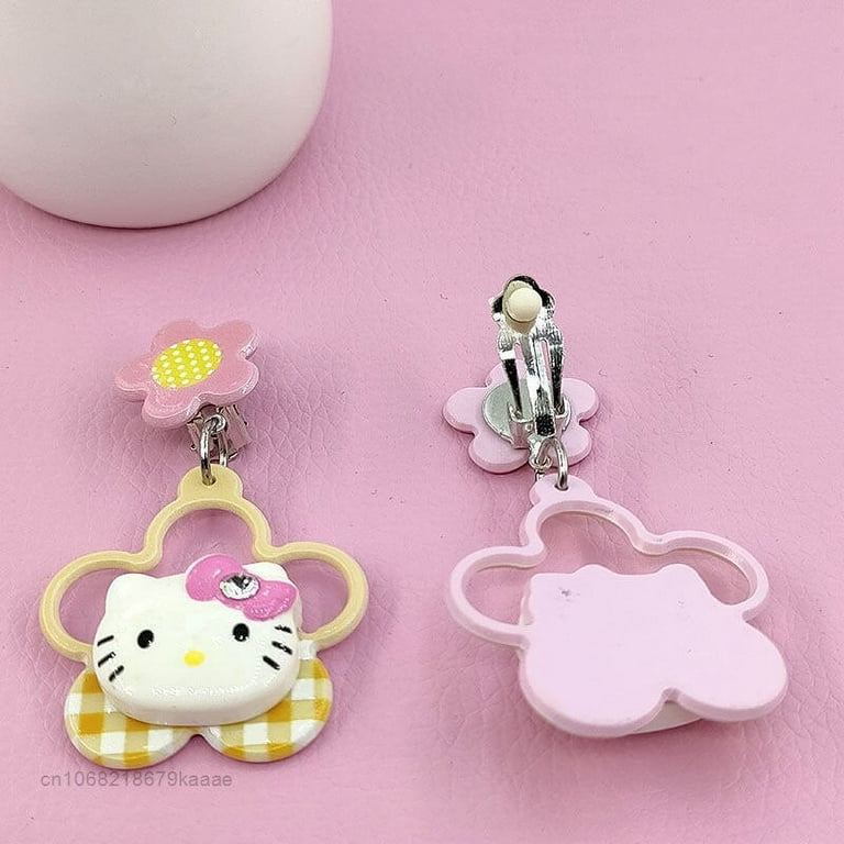 Sanrio Hello Kitty Clip Earrings Women Sweet Fairy Earring Painless Earrings  Without Piercing Y2k Girls Cartoon Fashion Ear Clip