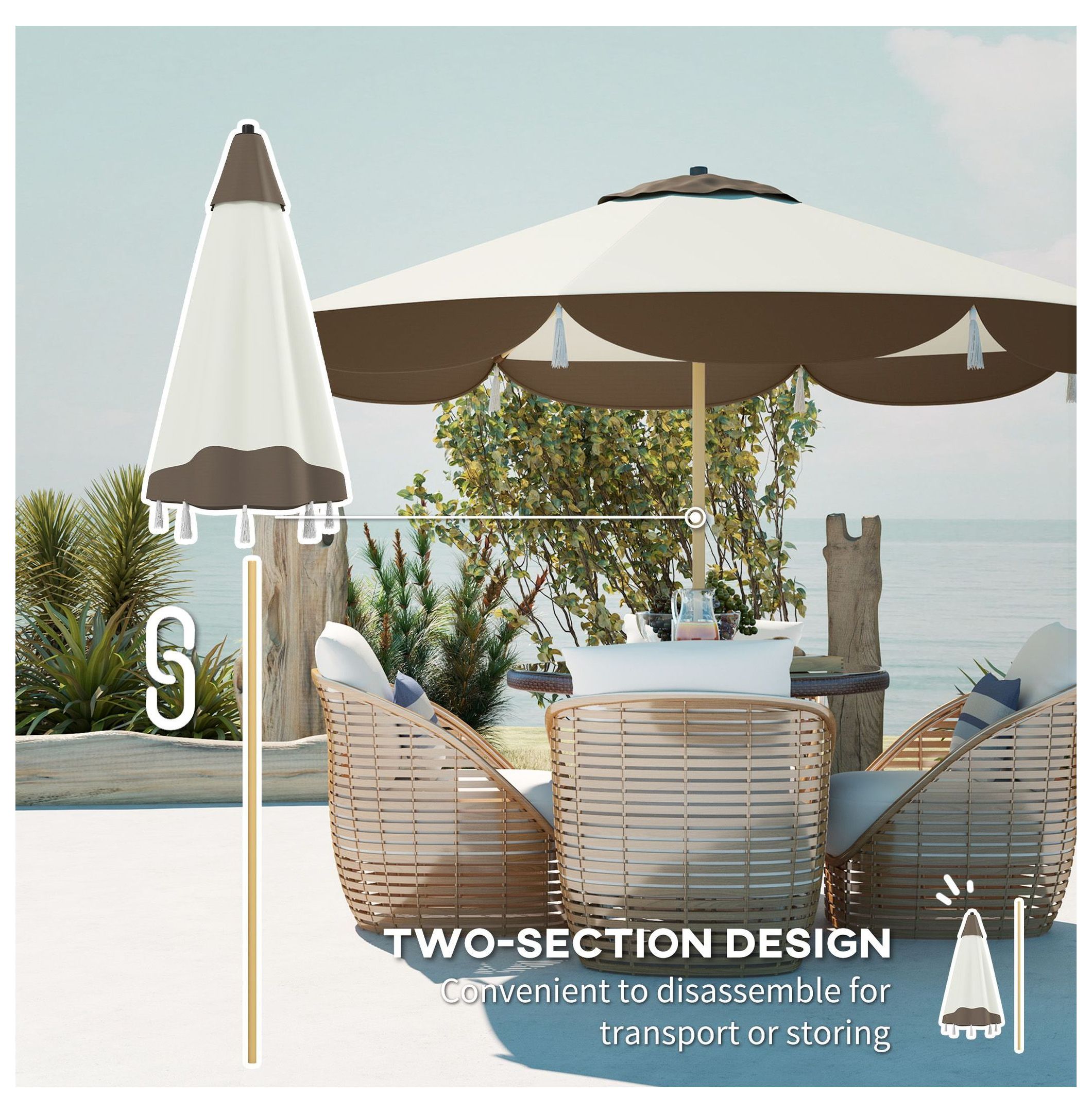 9FT Patio Umbrella, UPF 50+ Outdoor Market Umbrella - Vented, 8 Ribs, Cream White for Deck, Backyard, Lawn