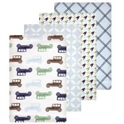 Luvable Friends Hudson Baby Flannel Receiving Blankets 4pk, Sky Blue Vehicles
