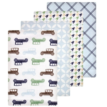 Luvable Friends Hudson Baby Flannel Receiving Blankets 4pk, Sky Blue Vehicles