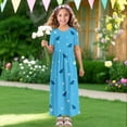 thumbnail image 4 of Uourmeti Girls Summer Maxi Dress Shark Fin Print Short Sleeve Crew Neck Casual Loose Flowy Tiered Dresses with Pockets, Size 5-6 Years, 4 of 7