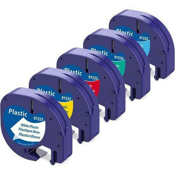 Compatible Dymo Label Tape for Dymo LetraTag Plastic Tape 12mm x 4m Black on White/Yellow/Red/Blue/Green Dymo Refill Tape for Dymo Letratag LT-110T LT-100H QX50