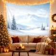 thumbnail image 3 of Snowy Mountain Valley with Frosted Pines, Serene Minimalist Style for Nature Lovers, Winter Landscape Art, Christmas Gift, Tapestry Wall Hanging for Bedroom and Living Room, 3 of 7