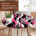 thumbnail image 6 of Pink Stripe Fitted Tablecloth with Elastic Edged, Round Table Cloth for Dining Table, Gradient Grey Moire Geometric Modern Abstract Waterproof Oil Proof Table Cover for Indoor Outdoor 55"-60", 6 of 9