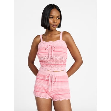 No Boundaries Mixed Stitch Cami and Shorts Set, 2-Piece, Women's XXS-XXL