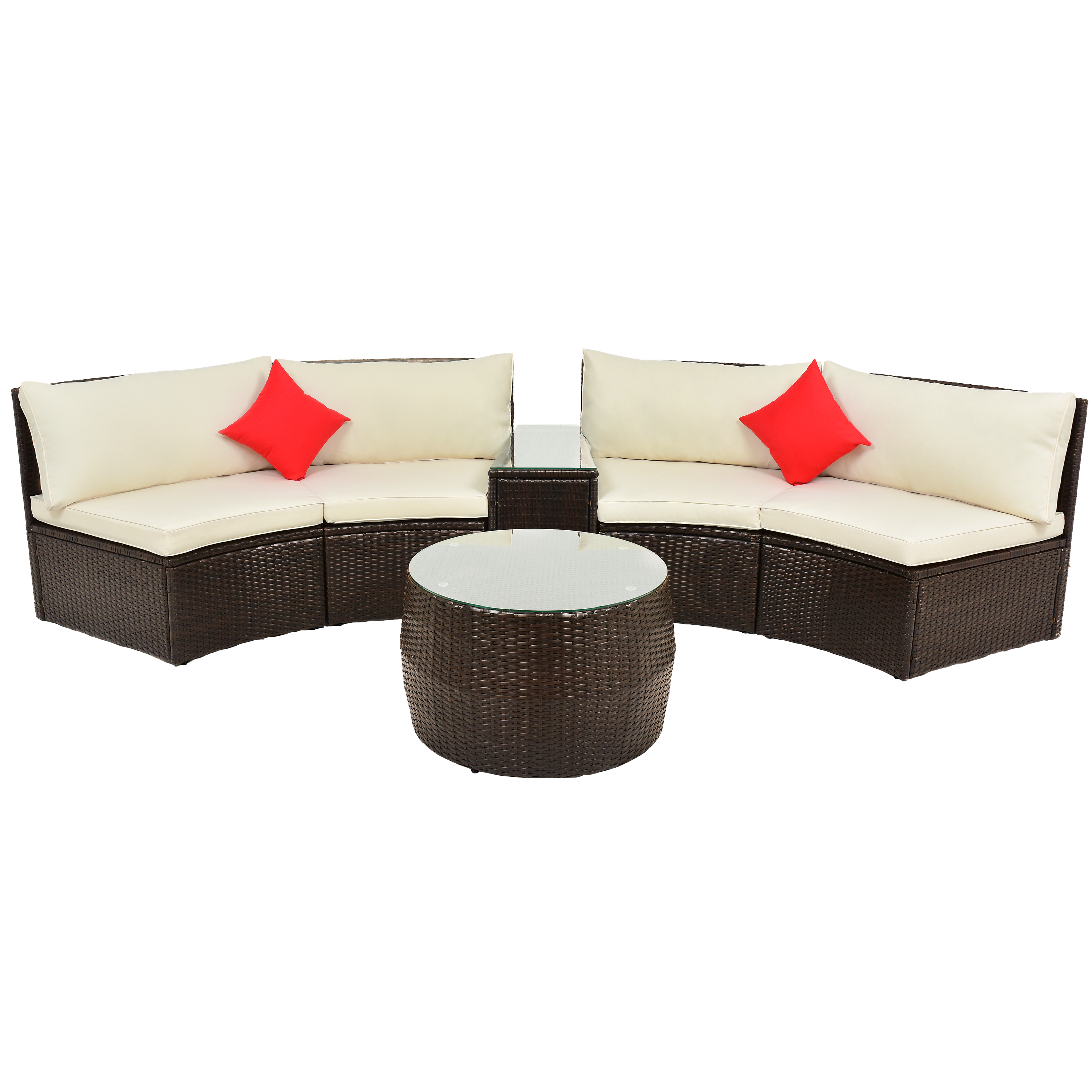enyopro 4 Piece Patio Wicker Furniture Sets, Half-Moon Sectional Furniture Sofa Set with Round Coffee Table, Cushions & Pillows, PE Rattan Conversation Set for Patio, Poolside, Backyard, Garden, B144 - image 3 of 10
