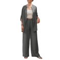thumbnail image 2 of ZenCart Women's Cotton Linen Two Piece Set Half Sleeve Button Down Shirt Wide Leg Pants Set Casual Tracksuit for Spring Summer Autumn, 2 of 8
