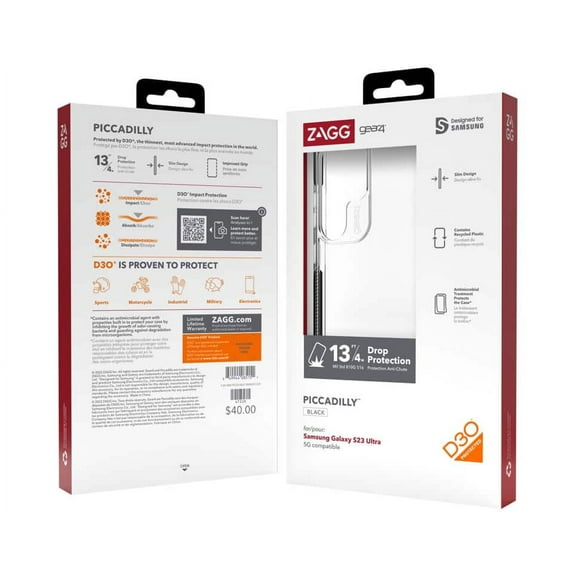 ZAGG | Gear4 Piccadilly Case - Samsung Galaxy S23 Ultra - Clear/Black