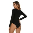 thumbnail image 3 of COMFREE Long Sleeve Bodysuit for Women Square Neck Casual Stretchy Basic Tops, 3 of 7