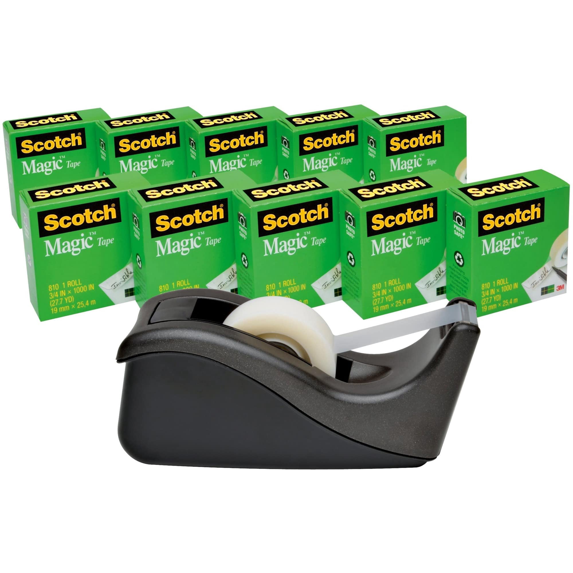 Scotch® Magic™ Invisible Tape 810 With C-60 Dispenser, 3/4" x 1,000", Pack Of 10 Tape Rolls