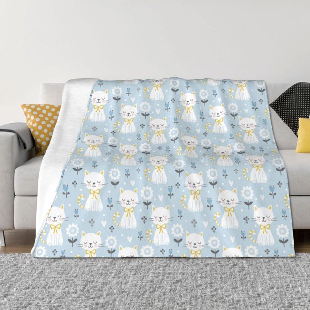 Fotbe Cute Cat Manta de Franela con Estampado, Manta Ultrasuave para Cama, Sofá, Auto, Hipoalergénica y Antibolitas-50"x40"