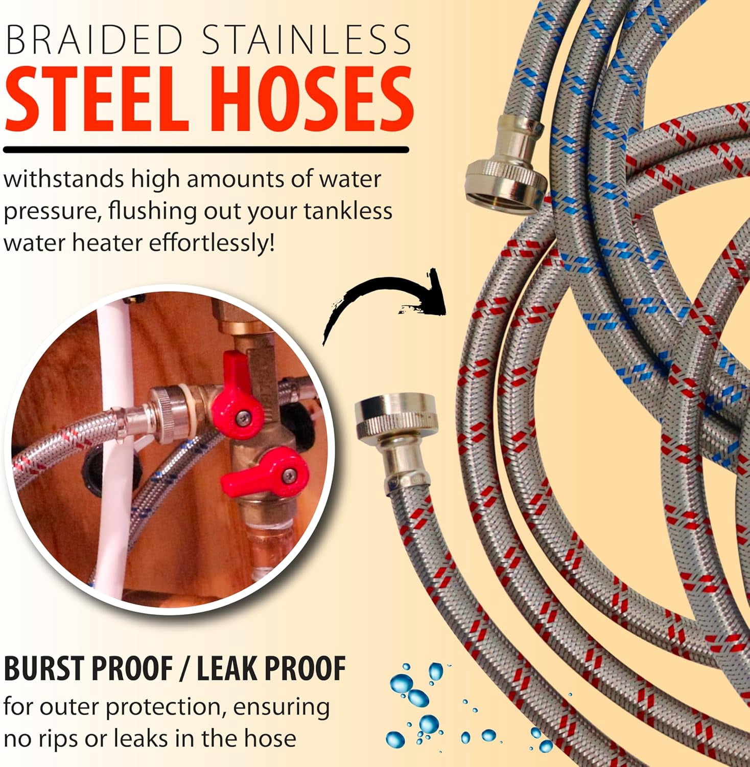 DrainX Tankless Water Heater Flushing Kit with Eco-Safe Descaler Solution, 1/6 HP Pump, Steel Hoses