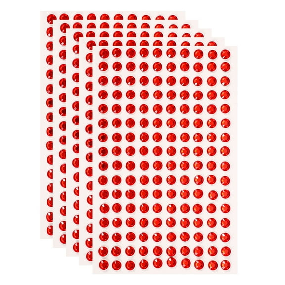 Uxcell 5 Sheet/800pcs Rhinestone Adhesive Stickers Self Adhesive Acrylic Gem Sticker 5mm Plastic Face Bling Gem Stones Jewel for Nail Art Craft Clothes DIY Makeup Decoration, Red