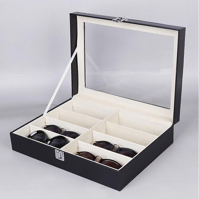 Leather 8 Piece Eyeglasses Storage And Sunglass Glasses Display Drawer Loable Case Organizer,bla