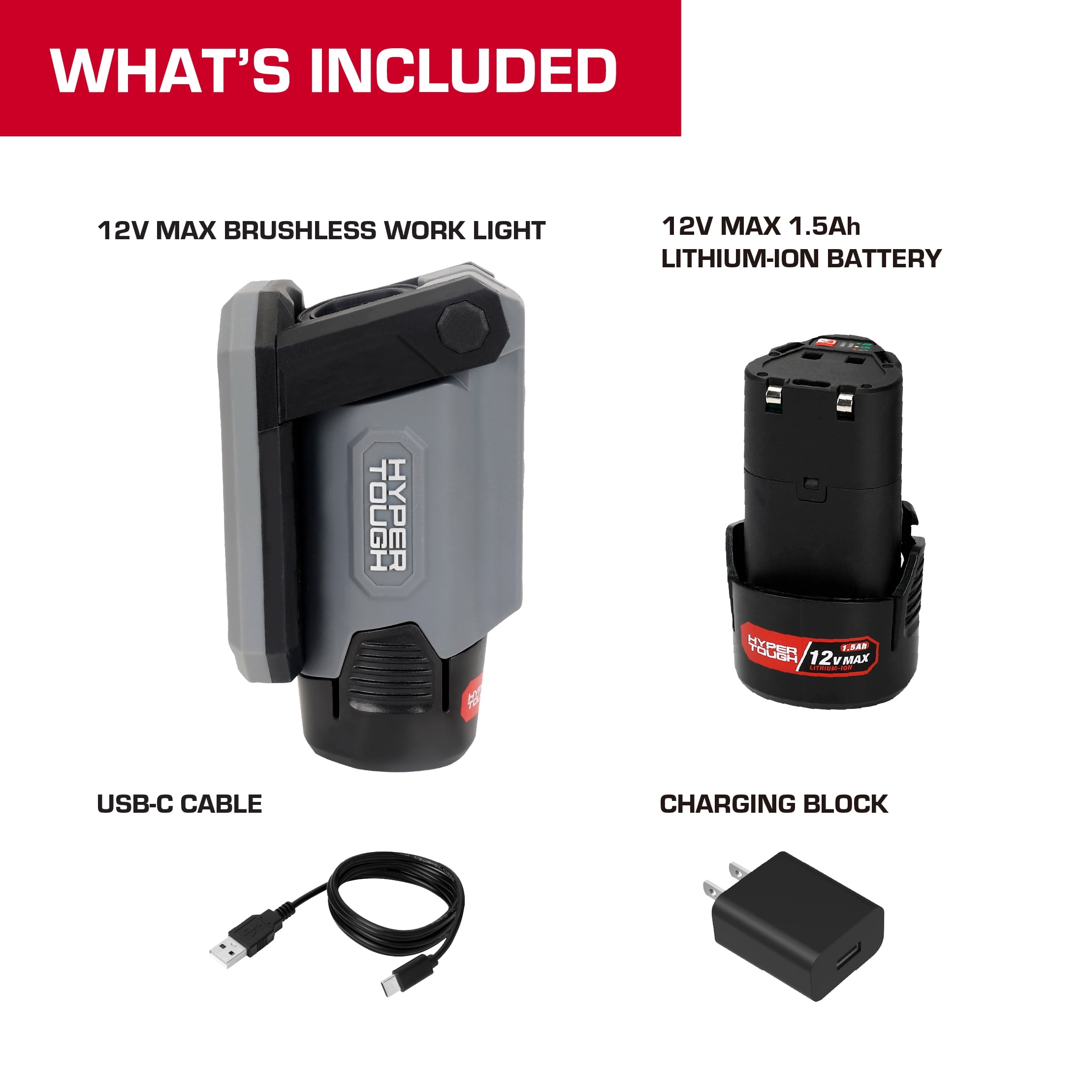 Hyper Tough 12V 800-Lumen Cordless LED Work Light with 1.5 Ah Battery & Charging Cable