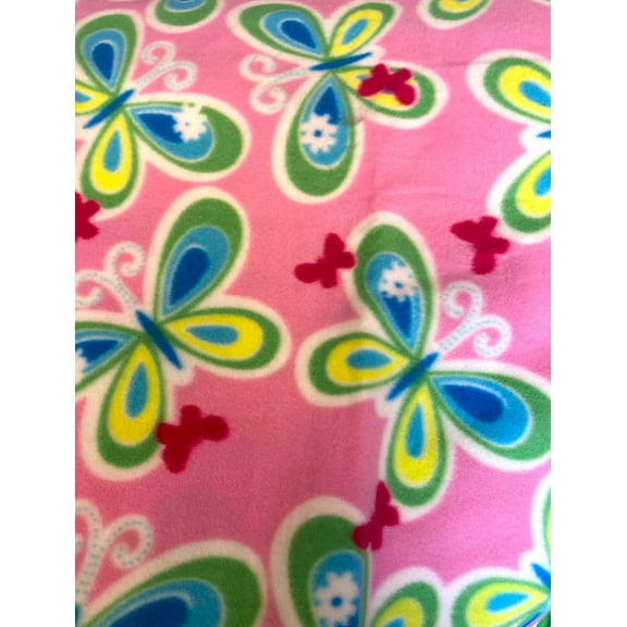 Lillycraft Butterflies on Pink Fleece Print Fabric is 58”/60” Wide and Sold by the Yard