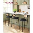 thumbnail image 2 of Bar Stools Set of 2, Bar Height Bar Stool with PE Rattan Back, Synthetic Leather Upholstered Stools for Kitchen Island Dining Room, 30.1-Inch Bar Chairs, Ink Black, 2 of 8