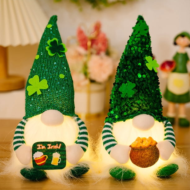 Decoración de gnomo brillante Ehuebsd para el Día de San Patricio recuerdos de fiesta suaves 2 uds