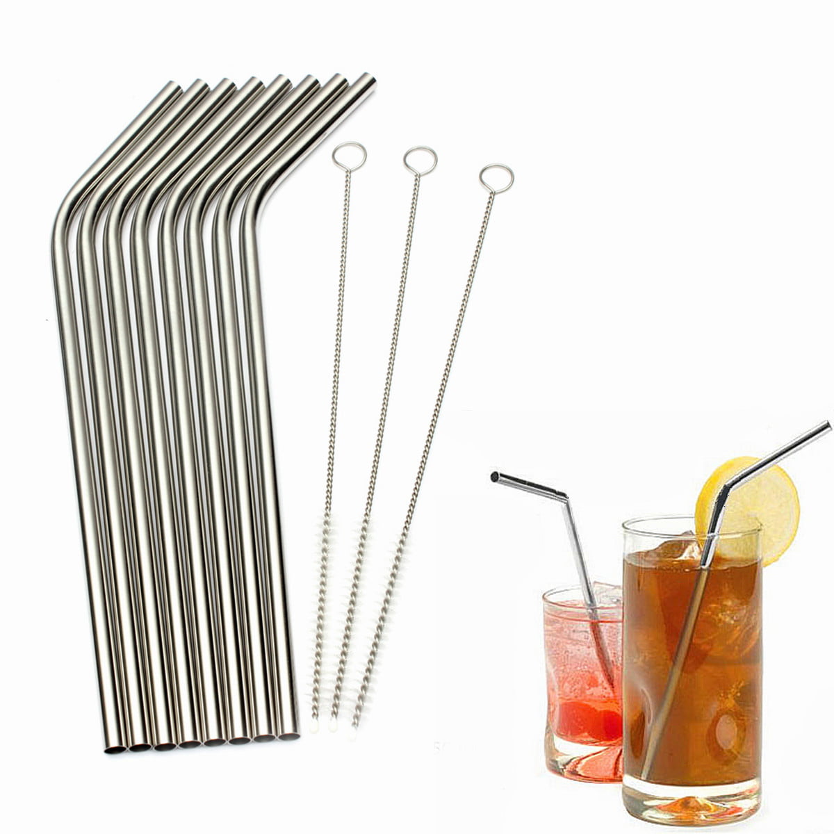 Stainless Steel Metal Drinking Straws Metal Washable Reusable Fits Party Bar Kit