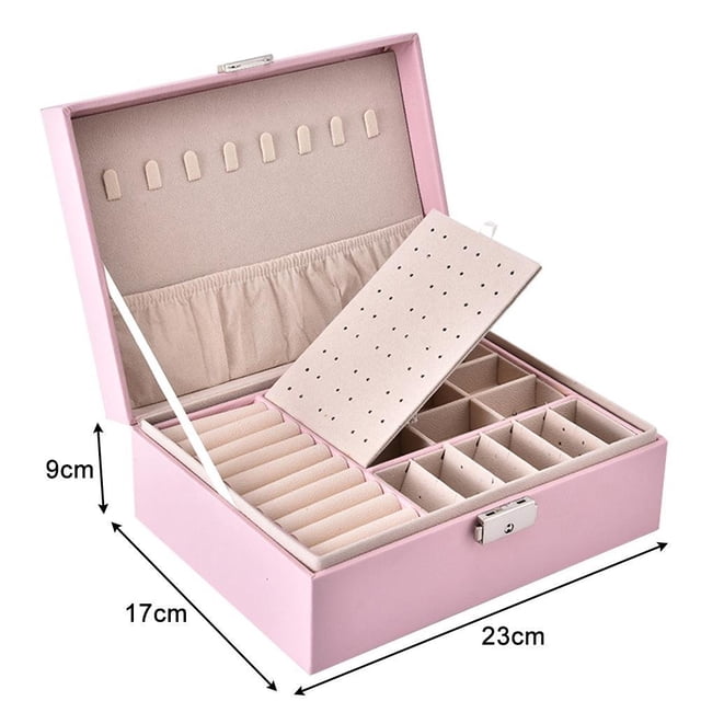 Joyero de cuero de doble capa para mujer, organizador de joyas de viaje, caja de almacenamiento multifunción para collares, pendientes y anillos
